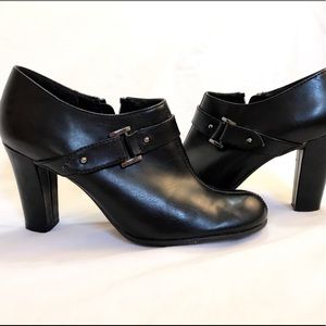 Aerosoles Low Block Heel Buckled Side Zip Booties